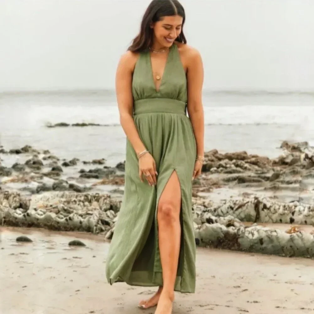 NWT Abercrombie Green Halter Maxi Dress XXL